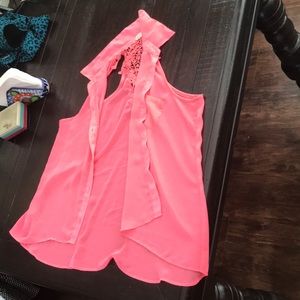Pink button up tank top